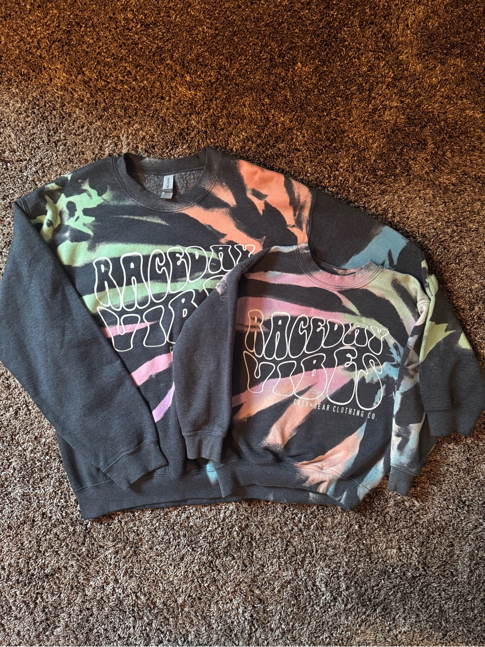 Mommy & Me Chix Gear “Race Day Vibes” with Pink and Orange Tie-Dye Accents